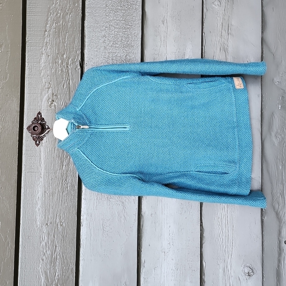 Weird Fish Macaroni Knit 1/4 Zip Pullover Sweater Teal sz S Women's Jumper